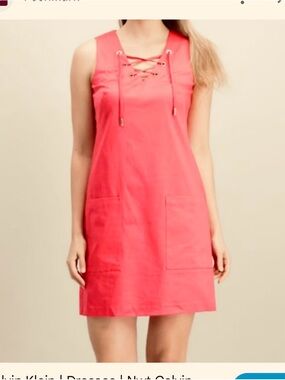 Calvin Klein Red Lace-Up Sleeveless Midi Dress